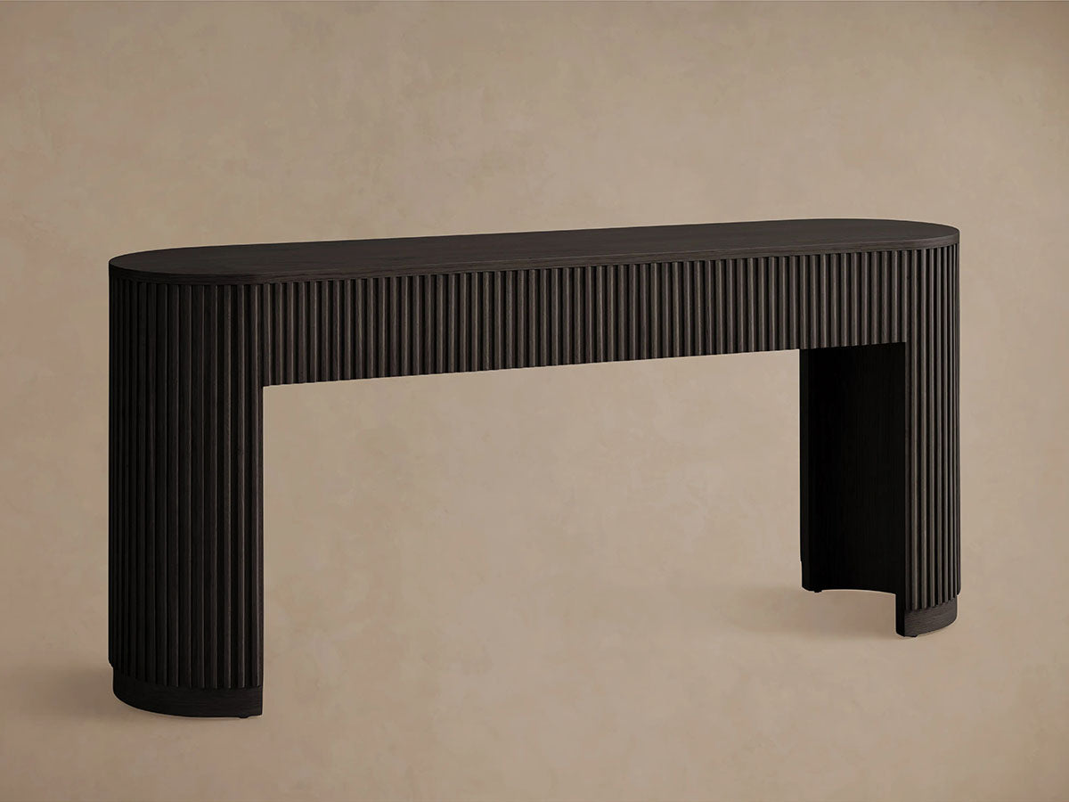 Finnley Reeded Solid Oak Wood Console Entrance Table Rural Style Hallway Entryway Table