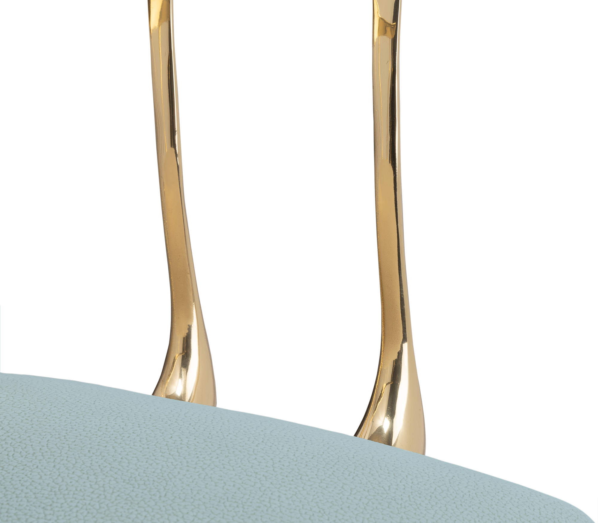 Nº 11 Light Blue Velvet Surrealist Polished Gold Dining Chair