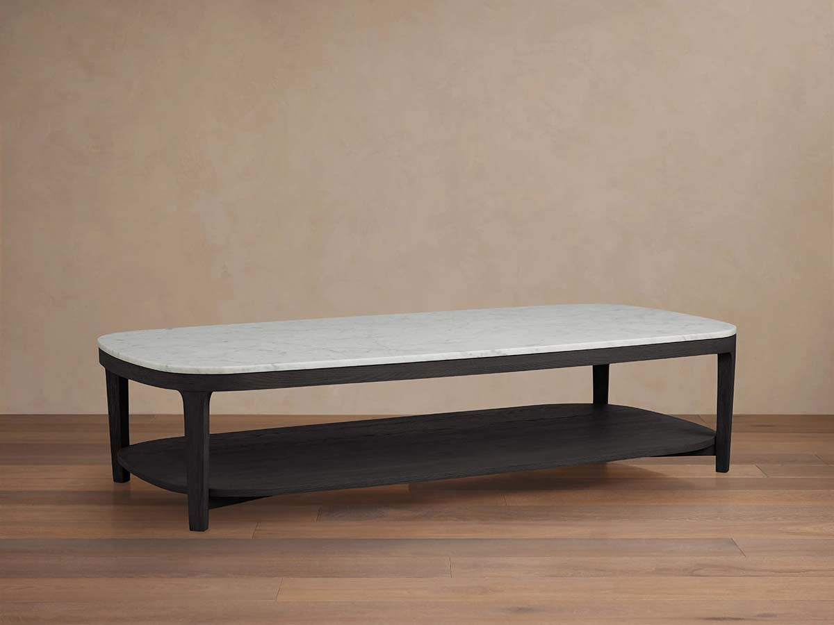 Danny Rectangle Coffee Table with Marble Top Oak & Wood Cocktail Table Living Room Center Tea Table