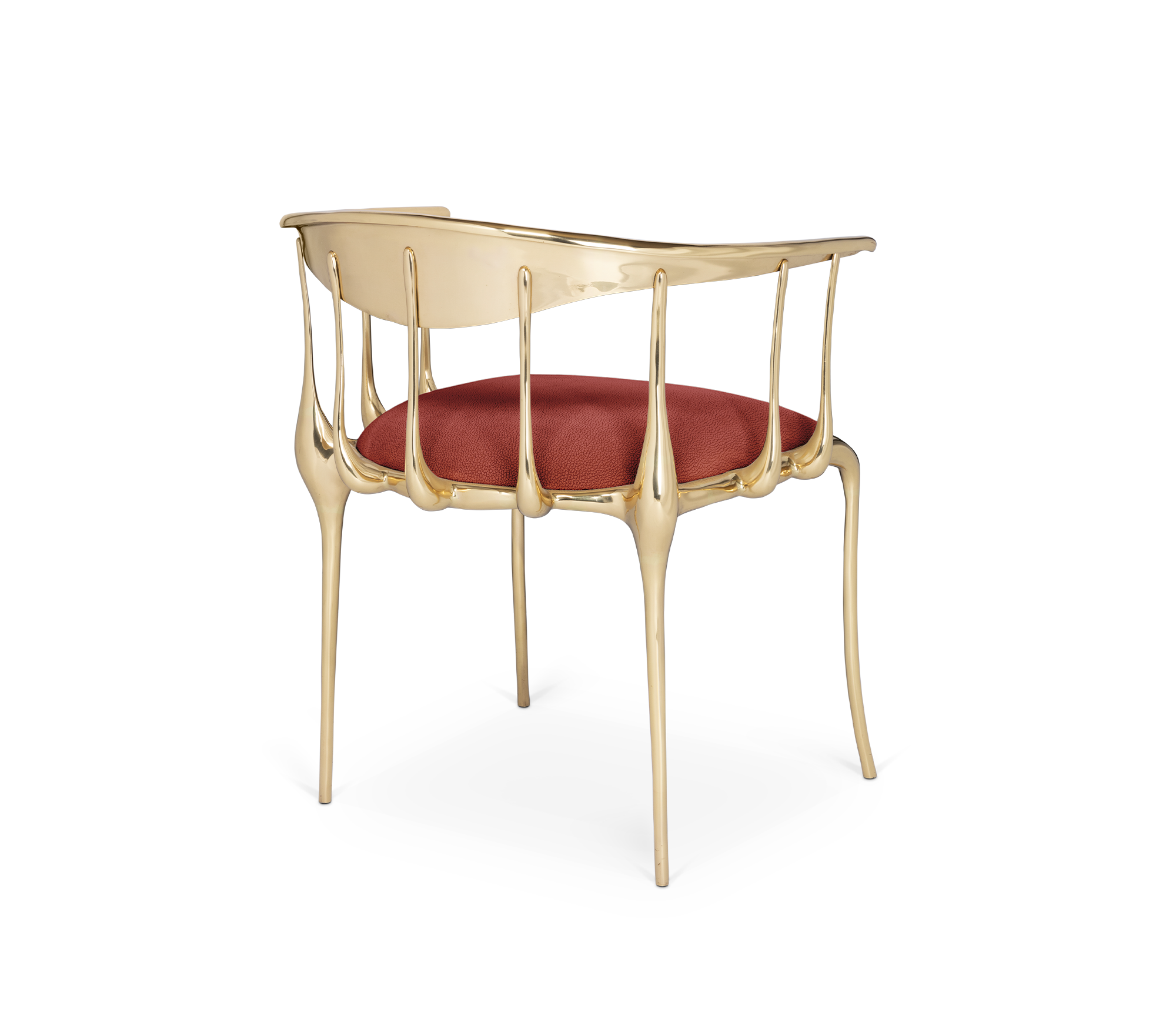 Nº 11 Burgundy Velvet Polished Gold Surrealist Dining Chair