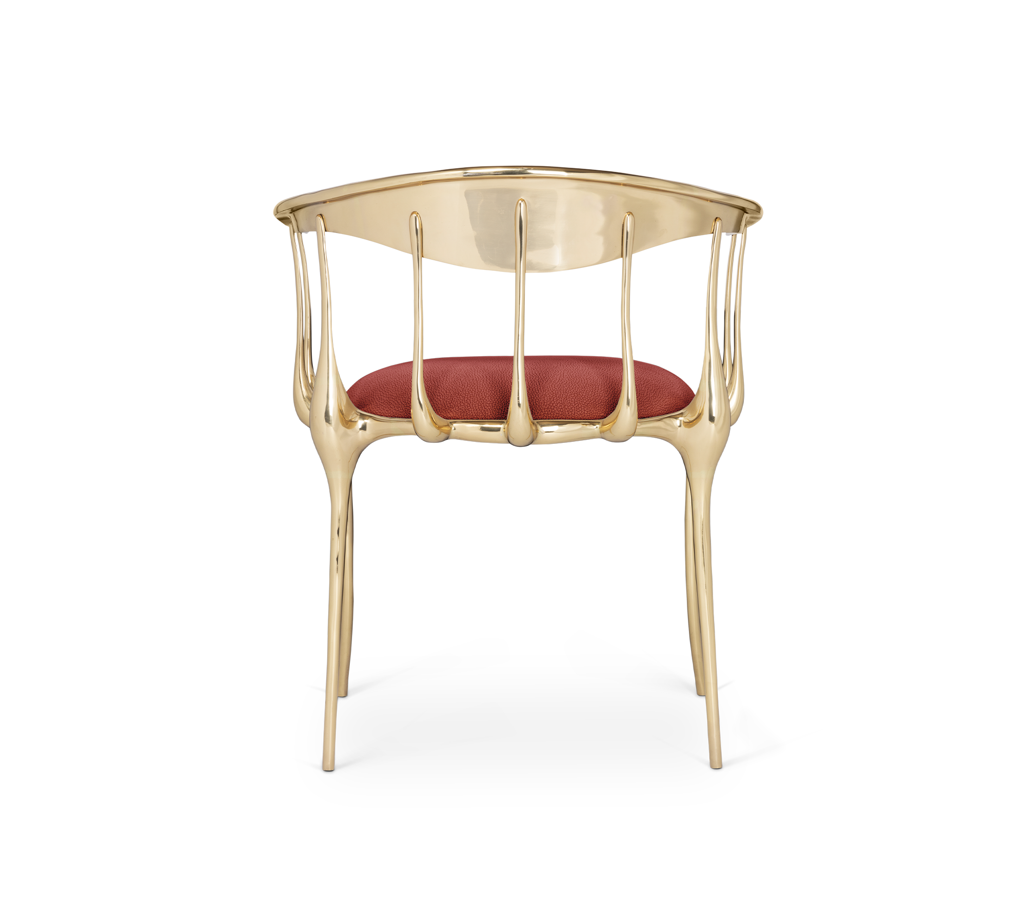 Nº 11 Burgundy Velvet Polished Gold Surrealist Dining Chair