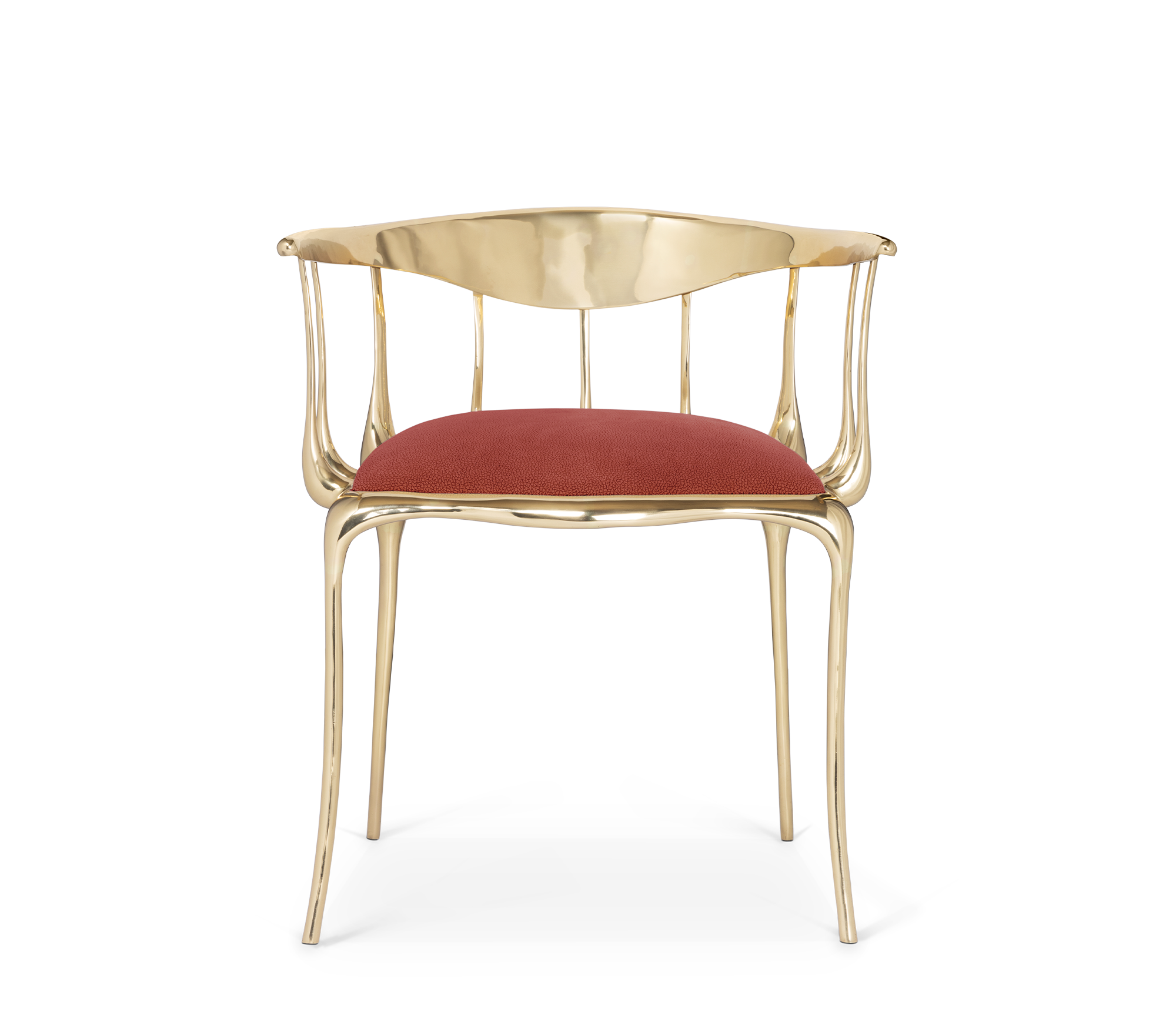 Nº 11 Burgundy Velvet Polished Gold Surrealist Dining Chair