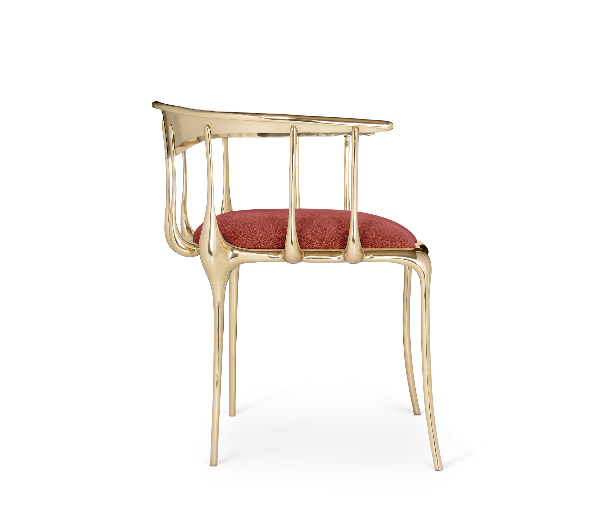 Nº 11 Burgundy Velvet Polished Gold Surrealist Dining Chair