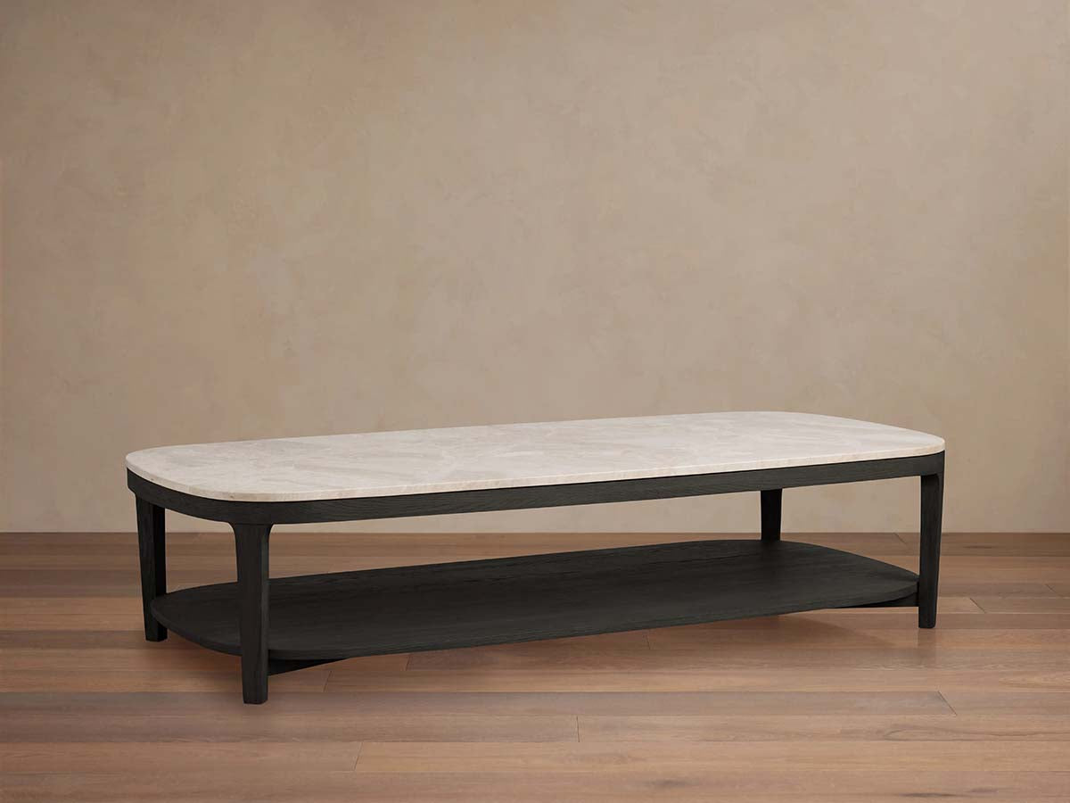 Danny Rectangle Coffee Table with Marble Top Oak & Wood Cocktail Table Living Room Center Tea Table
