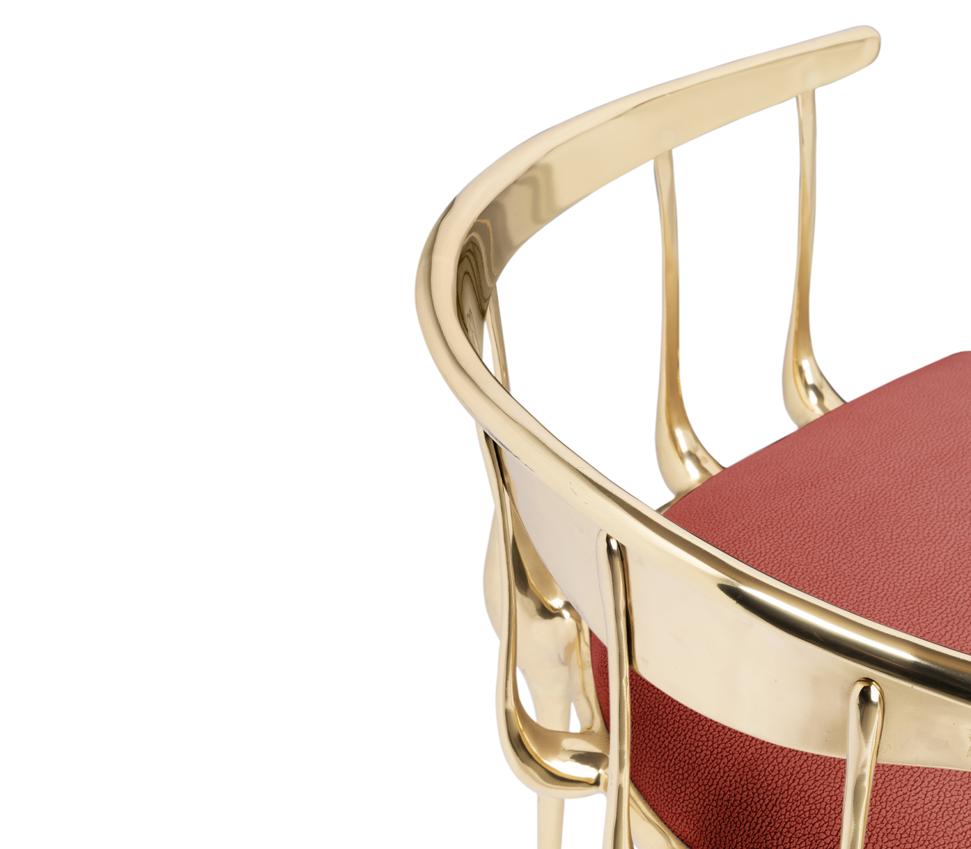 Nº 11 Burgundy Velvet Polished Gold Surrealist Dining Chair