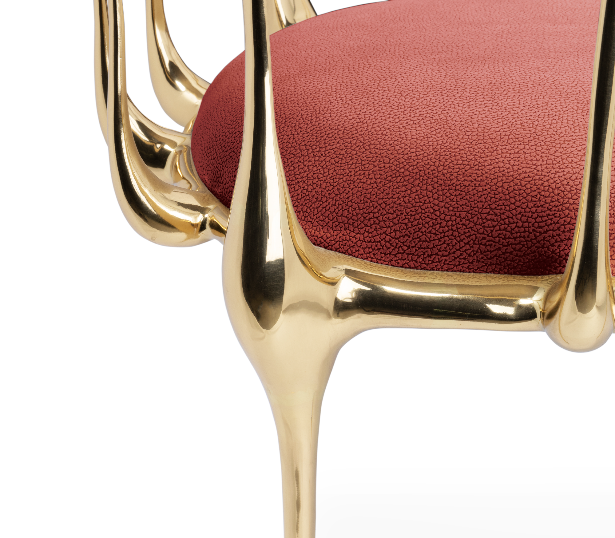 Nº 11 Burgundy Velvet Polished Gold Surrealist Dining Chair