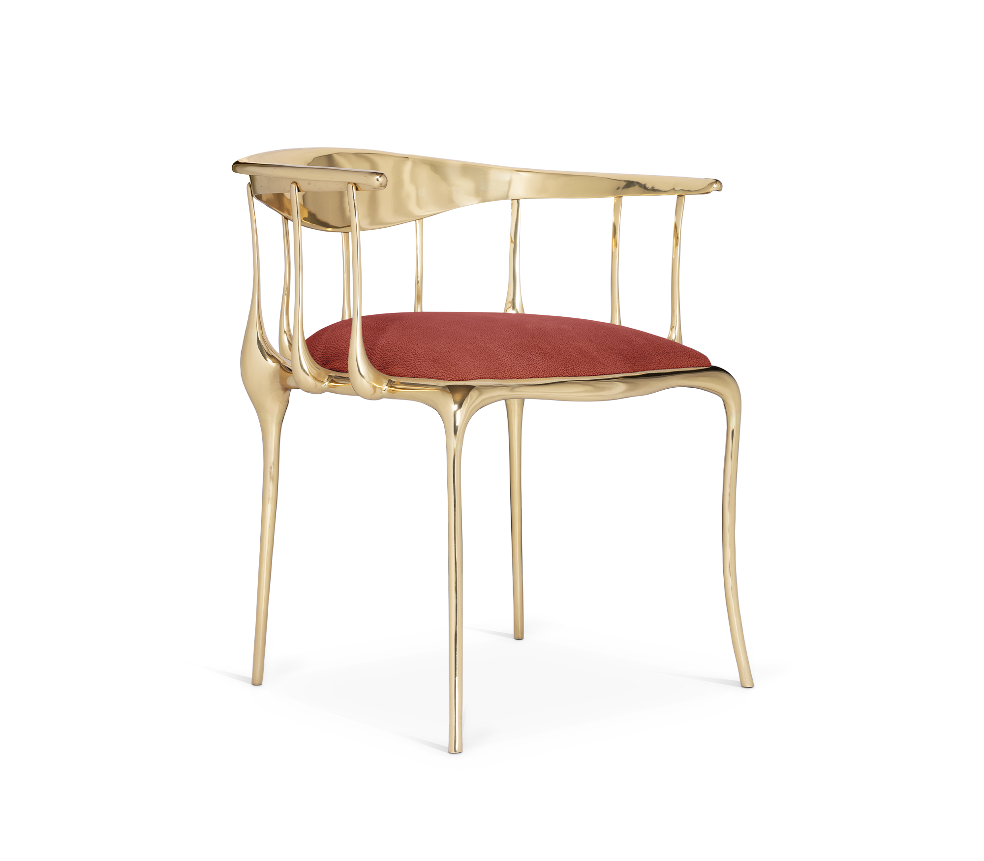 Nº 11 Burgundy Velvet Polished Gold Surrealist Dining Chair