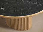 Couchtisch Astor mit ovalem Holzsockel und Marmorplatte