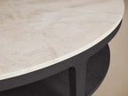 Danny Round Coffee Table with Marble Top & Oak Wood Base Living Room Center Tea Table