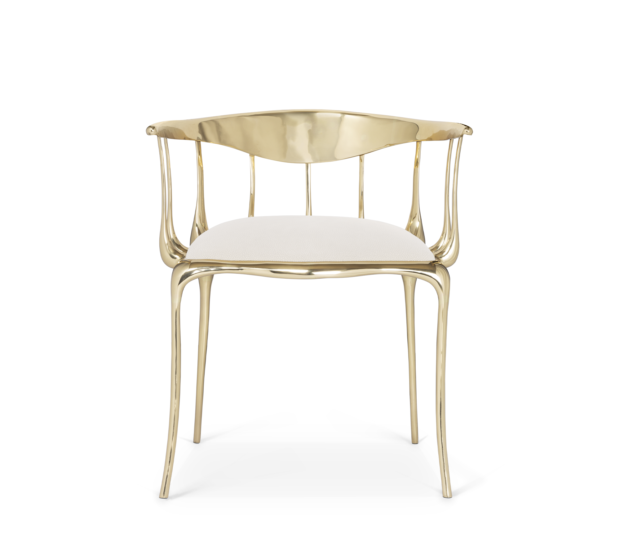 Nº 11 Cream Velvet Surrealist Polished Gold Dining Chair