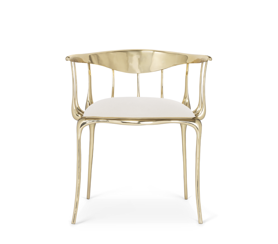 Nº 11 Cream Velvet Surrealist Polished Gold Dining Chair