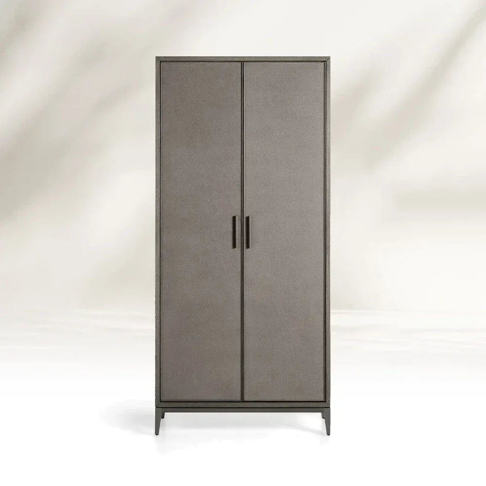 Malone Wood Storage Tall Display Cabinet Double Door Offers Bookcase with Leather Insets