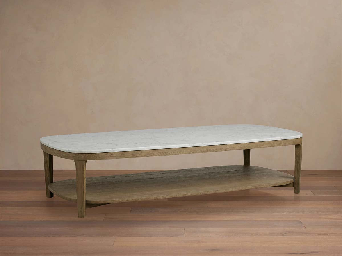 Danny Rectangle Coffee Table with Marble Top Oak & Wood Cocktail Table Living Room Center Tea Table