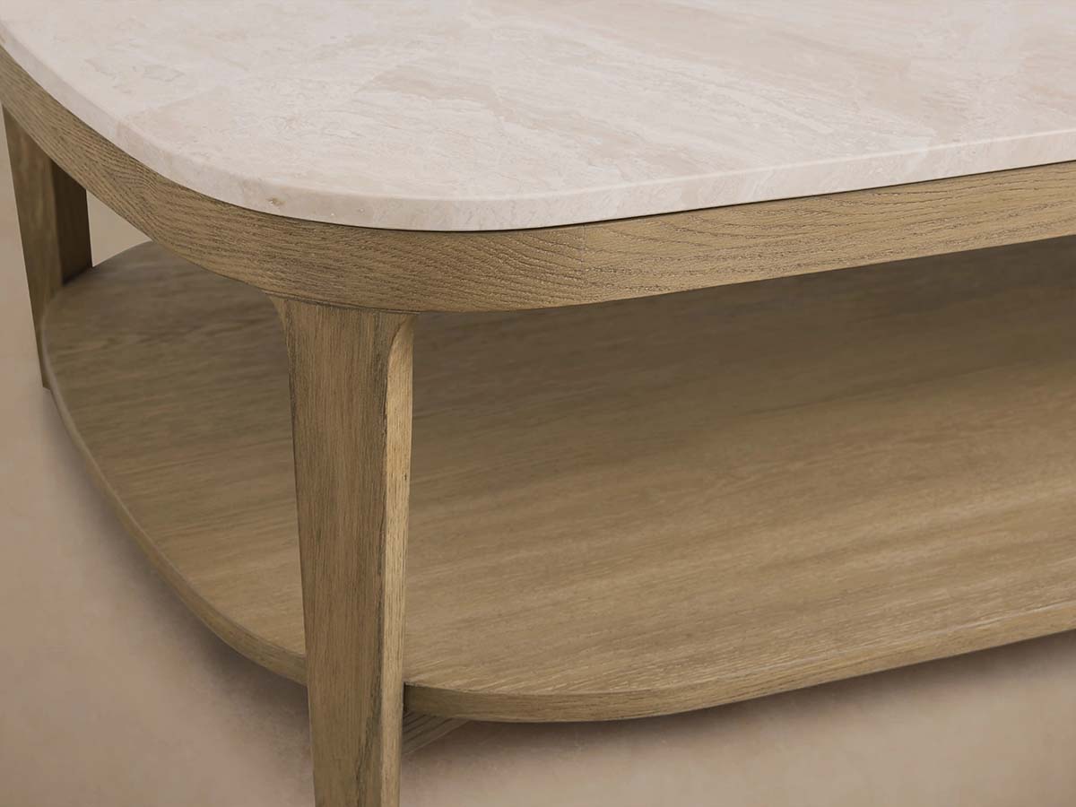 Danny Rectangle Coffee Table with Marble Top Oak & Wood Cocktail Table Living Room Center Tea Table