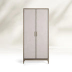 Malone Wood Storage Tall Display Cabinet Double Door Offers Bookcase with Leather Insets