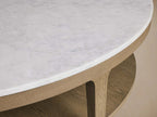 Danny Round Coffee Table with Marble Top & Oak Wood Base Living Room Center Tea Table