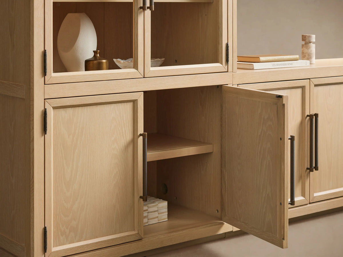 Hattie Arched Glass Cabinet 3-Piece Wall Unit with Oak Media Console