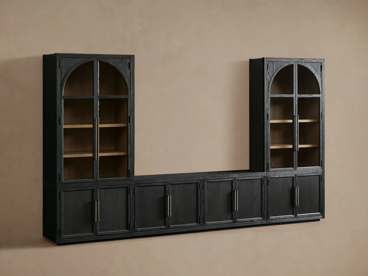 Hattie Arched Glass Cabinet 3-Piece Wall Unit with Oak Media Console