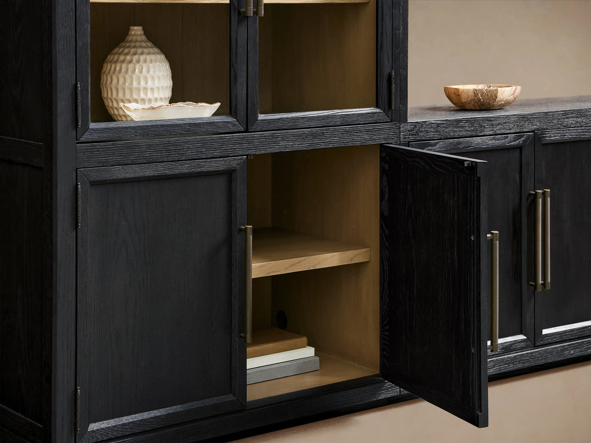 Hattie Arched Glass Cabinet 3-Piece Wall Unit with Oak Media Console