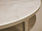 Danny Round Coffee Table with Marble Top & Oak Wood Base Living Room Center Tea Table