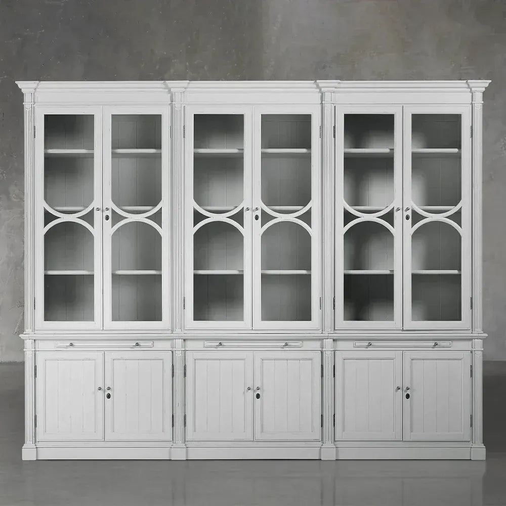 Modulare Vitrine mit Glasfront aus Pappelholz, Bücherregal für den Wohnbereich, Hochschrank aus Pappelholz