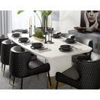 Carolin Pebbled Cream Faux Leather Top Dining Table with Wood Base