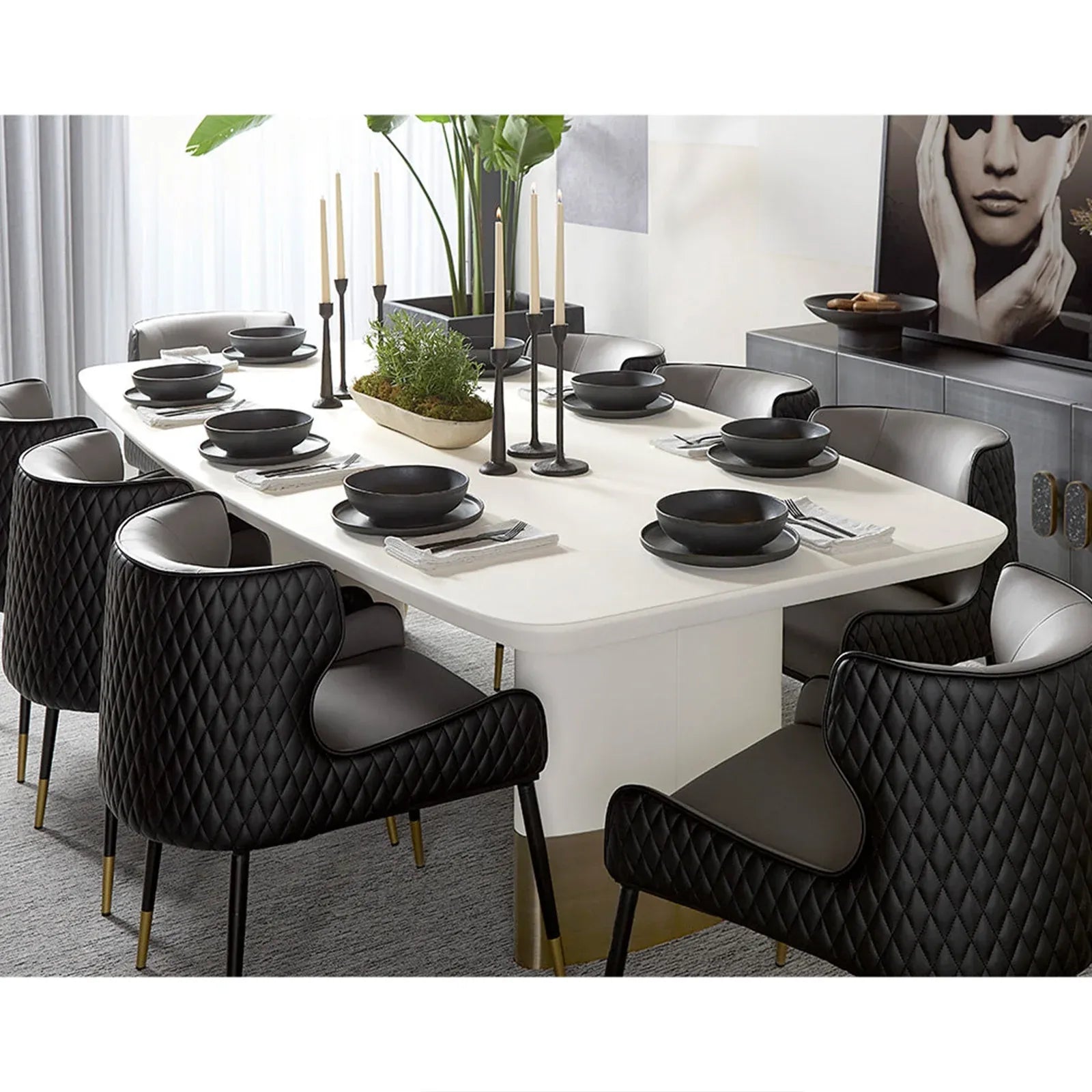 Carolin Pebbled Cream Faux Leather Top Dining Table with Wood Base