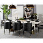 Carolin Pebbled Cream Faux Leather Top Dining Table with Wood Base