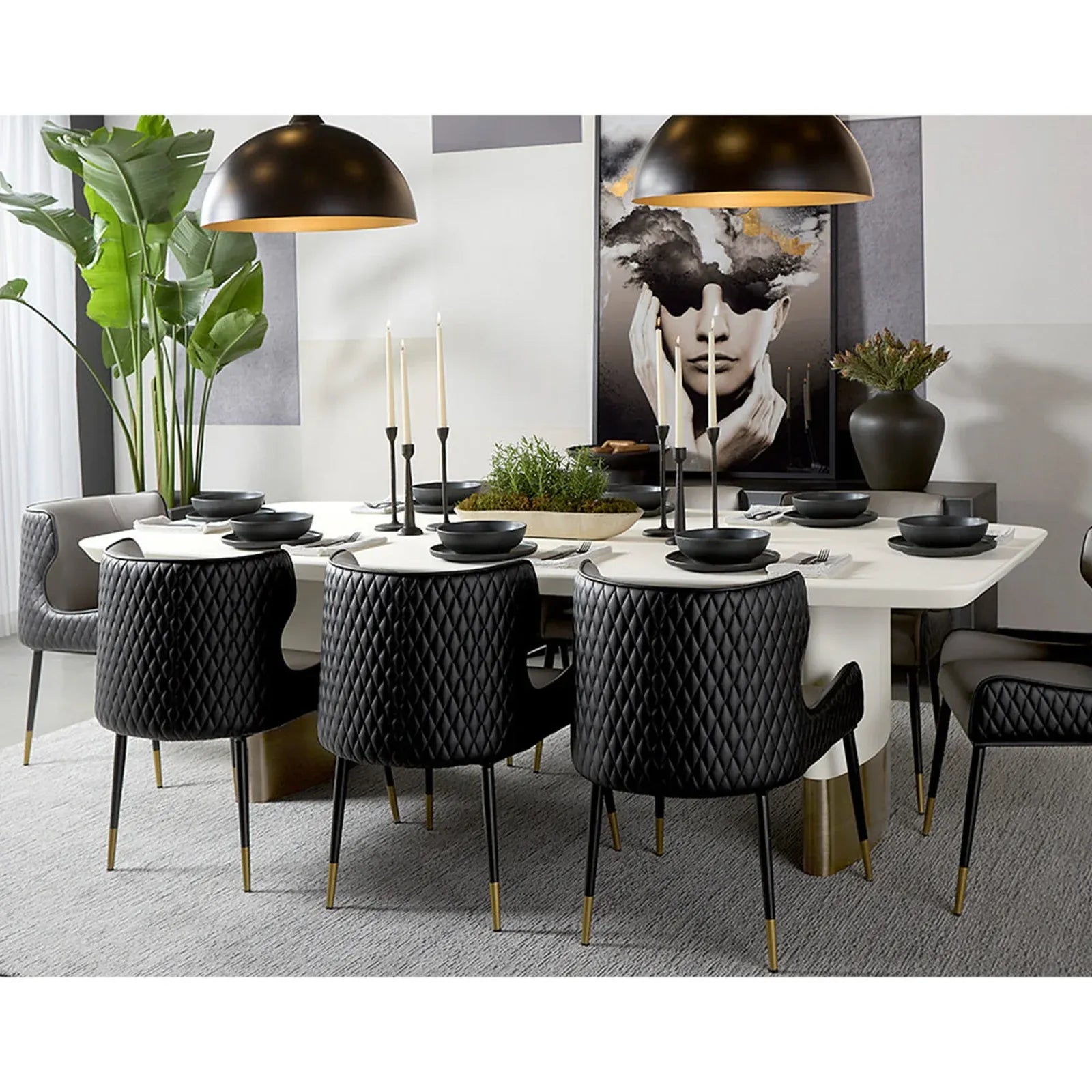 Carolin Pebbled Cream Faux Leather Top Dining Table with Wood Base