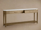 Danny Marble Top Entryway Console Table wtih Storage Drawers Brass Hardware Solid Oak Wood Hallway Entrance Table