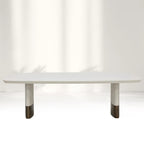 Carolin Pebbled Cream Faux Leather Top Dining Table with Wood Base