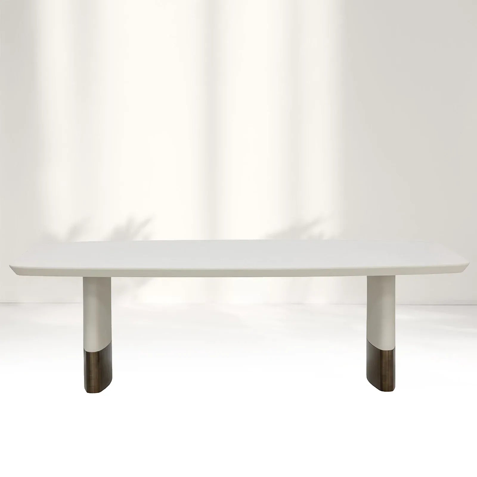 Carolin Pebbled Cream Faux Leather Top Dining Table with Wood Base