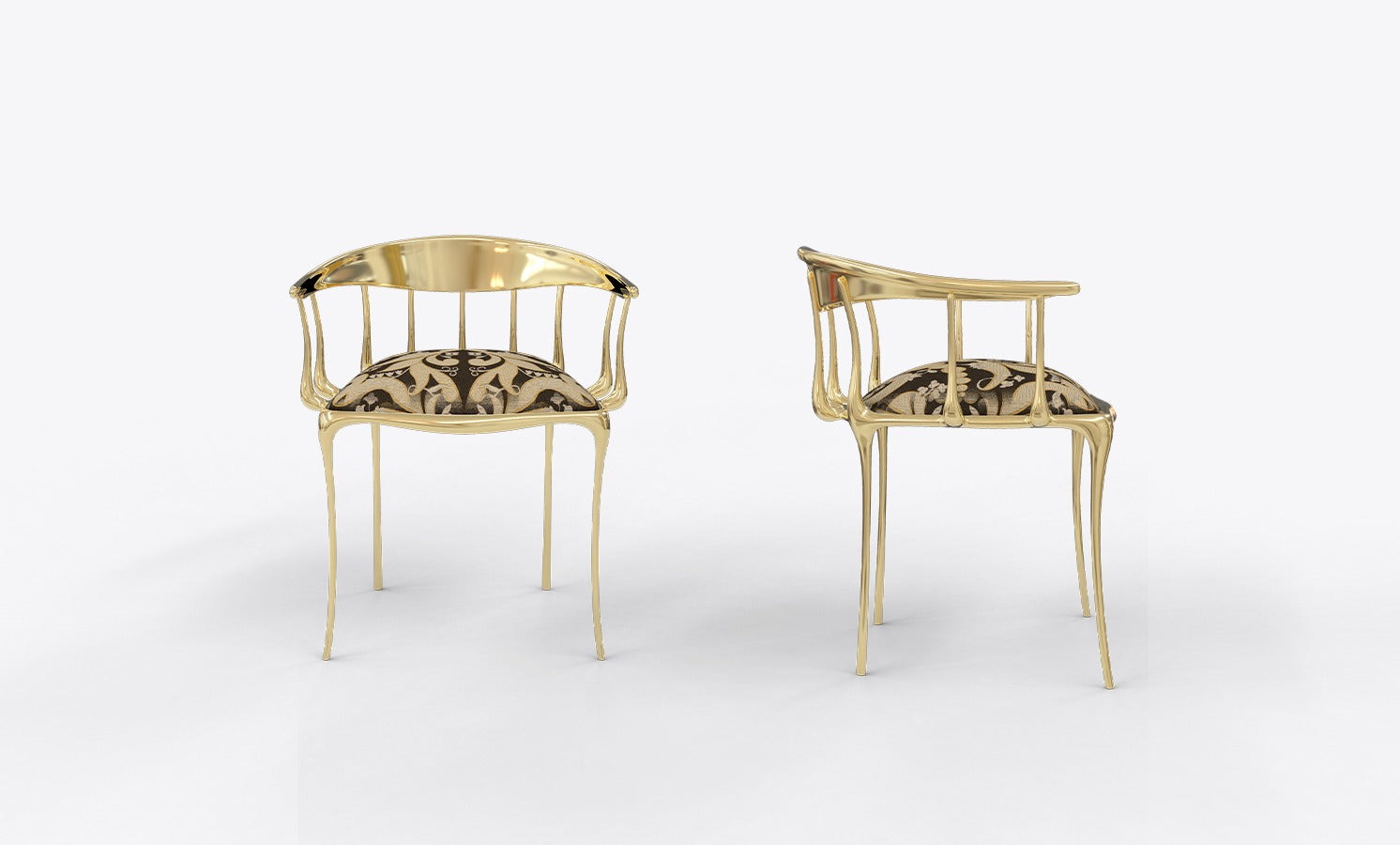 Nº11 Semiramide Nero Surrealist Polished Gold Dining Chair