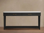 Danny Marble Top Entryway Console Table wtih Storage Drawers Brass Hardware Solid Oak Wood Hallway Entrance Table