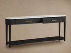 Danny Marble Top Entryway Console Table wtih Storage Drawers Brass Hardware Solid Oak Wood Hallway Entrance Table