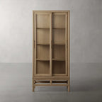 Avenue Ash Wood Tall Display Cabinet with Glass Doors Living Side Cabinet