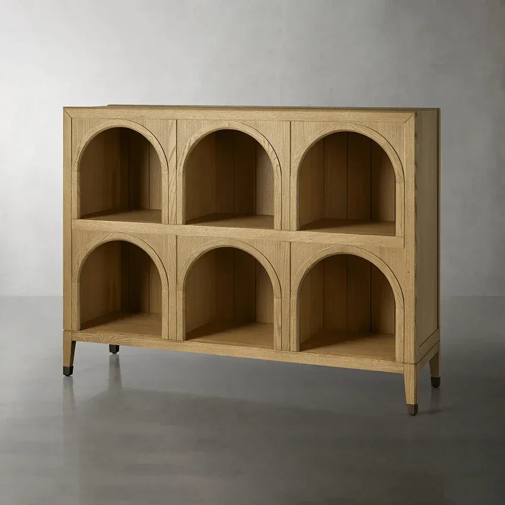 Hattie Solid Oak Arched Storage Cabinet with Six Open Arched Cubbies