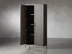 Malone Wood Storage Tall Display Cabinet Double Door Offers Bookcase with Leather Insets