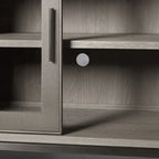 Malone Two-Door Glass Buffet Sideboard Wood Living Entrance Cabinet with Shagreen-Pattern Leather