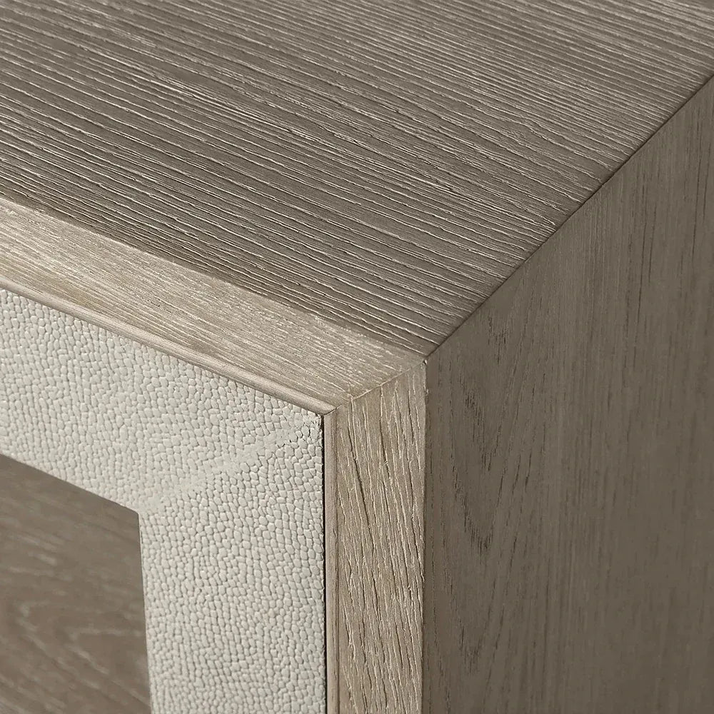 Malone Two-Door Glass Buffet Sideboard Wood Living Entrance Cabinet with Shagreen-Pattern Leather