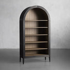 Hattie Oak Wood Open Bookcase File Cabinets Arch Design Tall Display Cabinets
