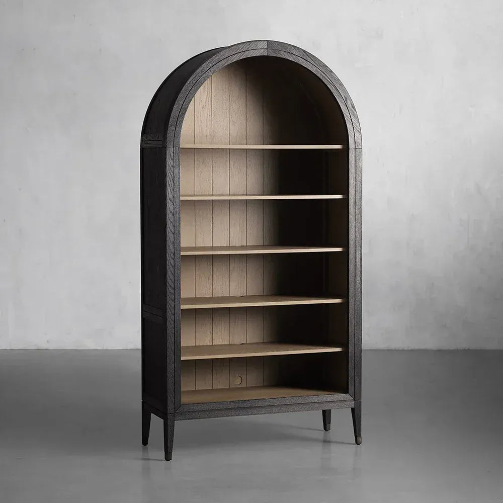 Hattie Oak Wood Open Bookcase File Cabinets Arch Design Tall Display Cabinets