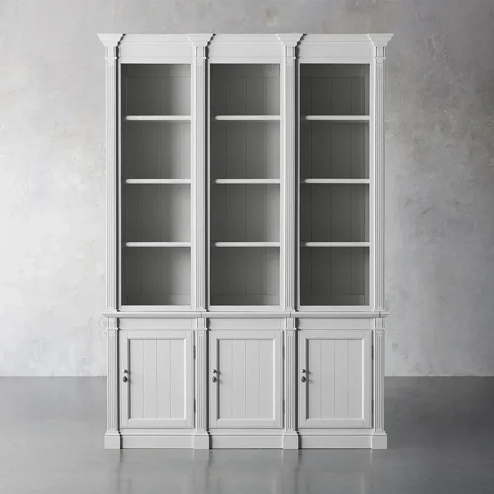 Athens Narrow Display Tall Cabinet Neoclassical Bookcase Poplar Wood Vintage Living Side Cabinet