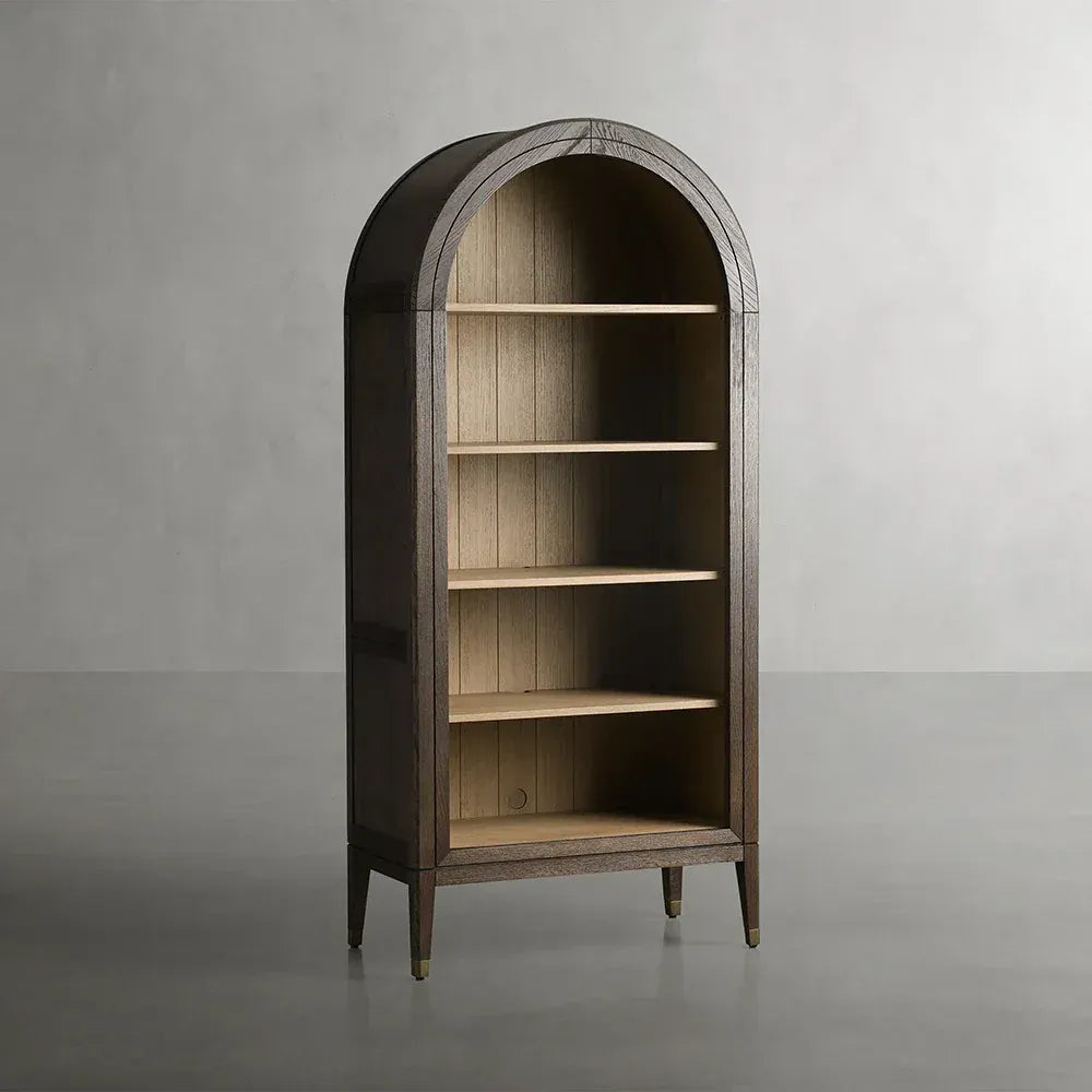 Hattie Oak Wood Open Bookcase File Cabinets Arch Design Tall Display Cabinets