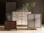 Malone Wood Storage Tall Display Cabinet Double Door Offers Bookcase with Leather Insets