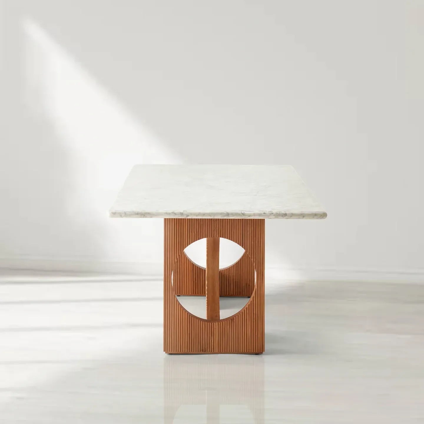 Elliot Carrara Marble Top Dining Table Rectangular White Stone Dining Table with Solid Oak Base