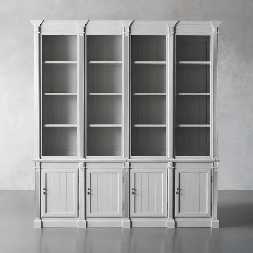 Athens Narrow Display Tall Cabinet Neoclassical Bookcase Poplar Wood Vintage Living Side Cabinet