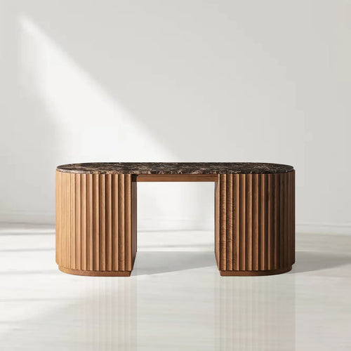 Raliton Wood Two Drawers Dresser Emperador Marble Top Office Desk With Oak base