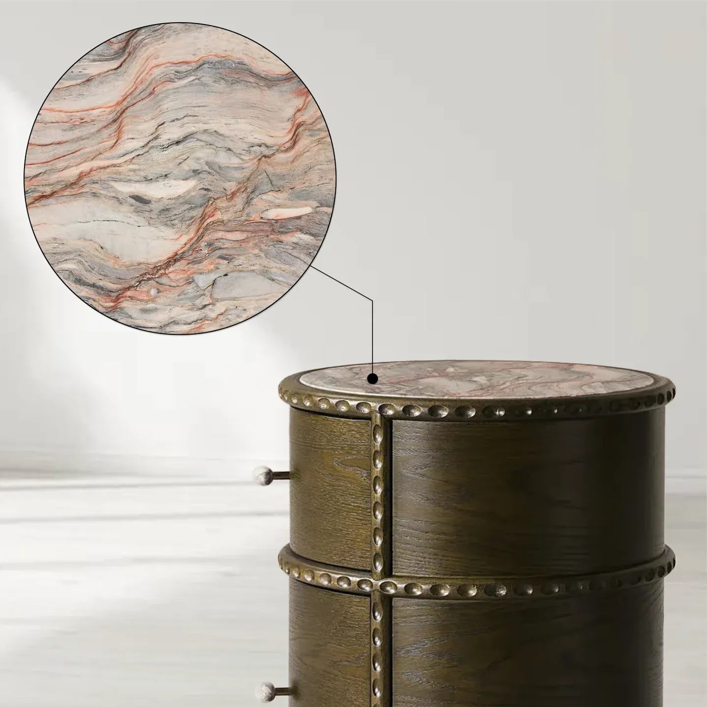Cylindrical Pierro Nightstands Brazilian Quartzite Top Bedside Table Storage Cabinet