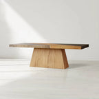 Almeria Sustainable Guanacaste Wood Dining Table Rectangle Oxidized Steel Dining Table